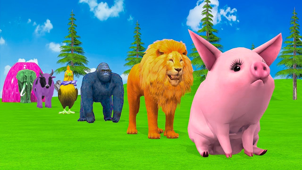 Long Slide Game With Cow Elephant Gorilla Hippopotamus Tiger 3d Animal Game Funny 3d Animals
