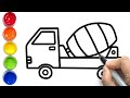 How to Draw a Concrete Truck | Mixer Truck Drawing and Coloring for Kids | Learn Colors for Children