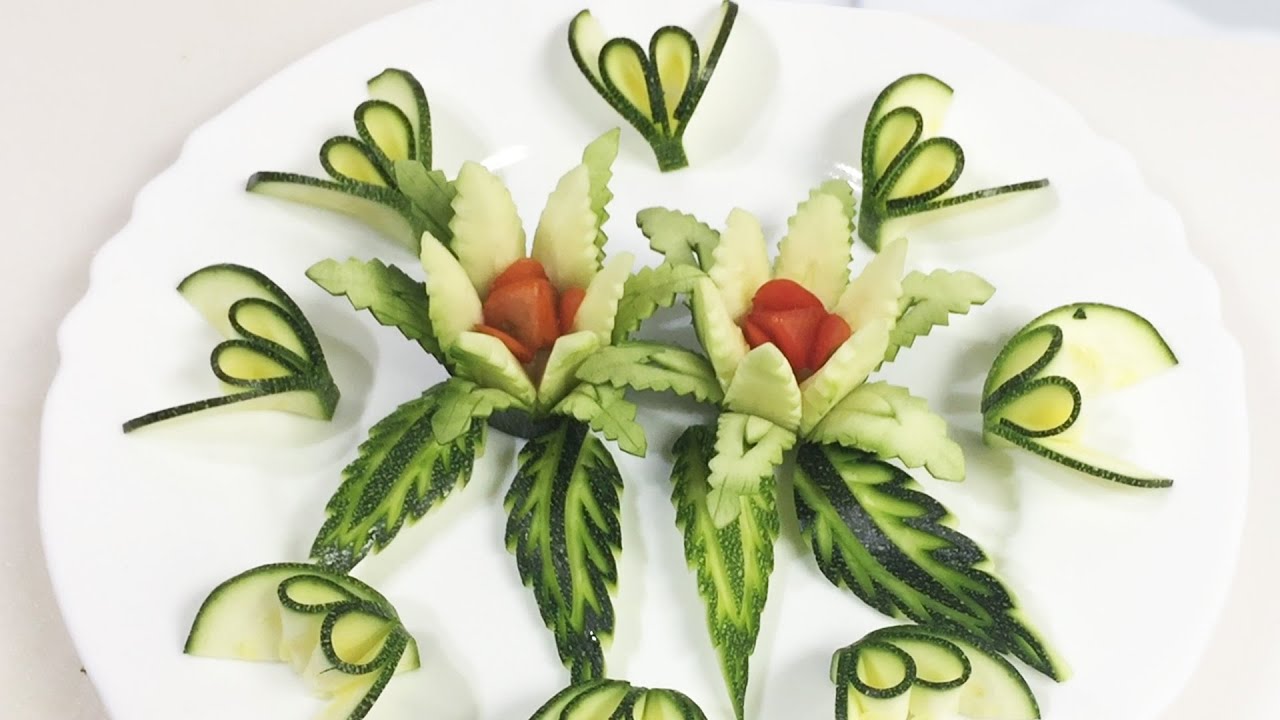 How To Make Zucchini Flower Carving Garnish Lavy Fuity YouTube