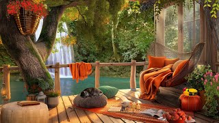 Cozy Balcony Ambience in Spring Sunrise Waterfall w/ Beautiful Piano  Music by Alley Music