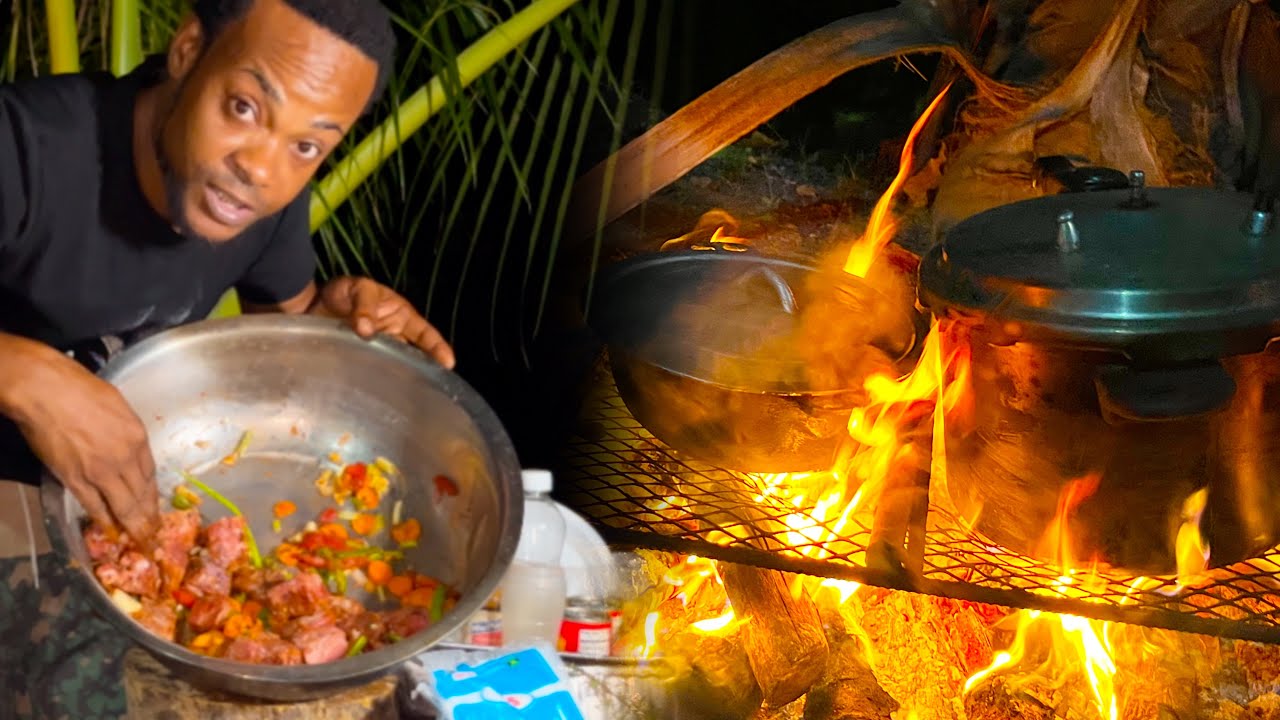 How Jamaican Country People Live Nights Cooking Rice&peas Turkey Neck Fried Chicken Outdoor Cooking