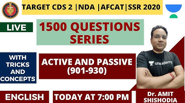 Active and Passive | 1500 Most Expected Questions | Target CDS | AFCAT | CAPF | NDA | SSR 2020