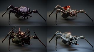Four Variations of an Alien Spider Creature    Walk Animation   Blender 2.3