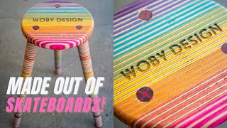 RAINBOW STOOL MADE OUT OF RECYCLED SKATEBOARDS!