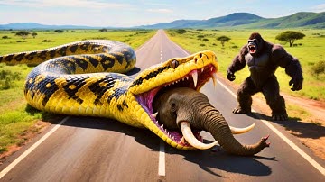 Brave Heroic King Kong Save Innocent Mother Elephant From Giant Python