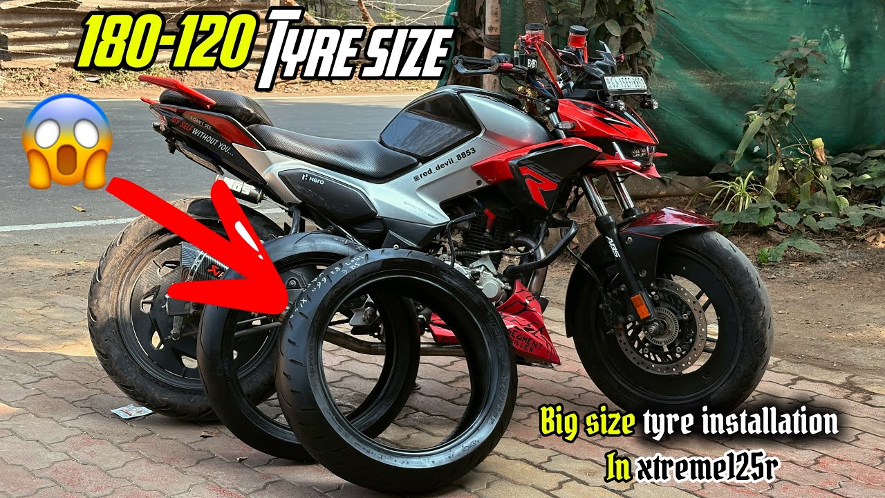 Monster size tyre installation in xtreme125r😱(180-120) tyre size rear and front tyre📈
