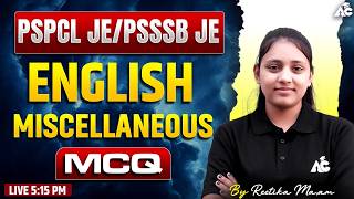 PSPCL JE English Practice Set 2026 | Important Miscellaneous MCQs | By Reetika Ma'am