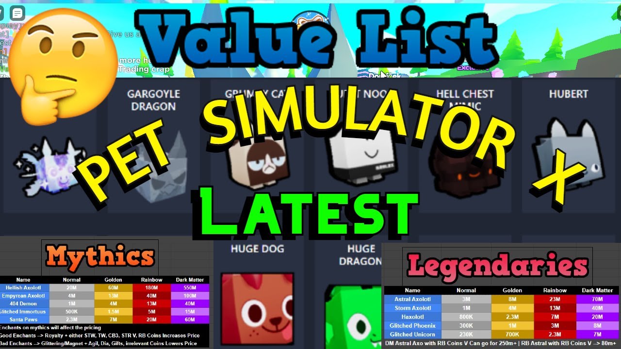 Pet Simulator X Value List exclusive, legendary and mythical pets YouTube