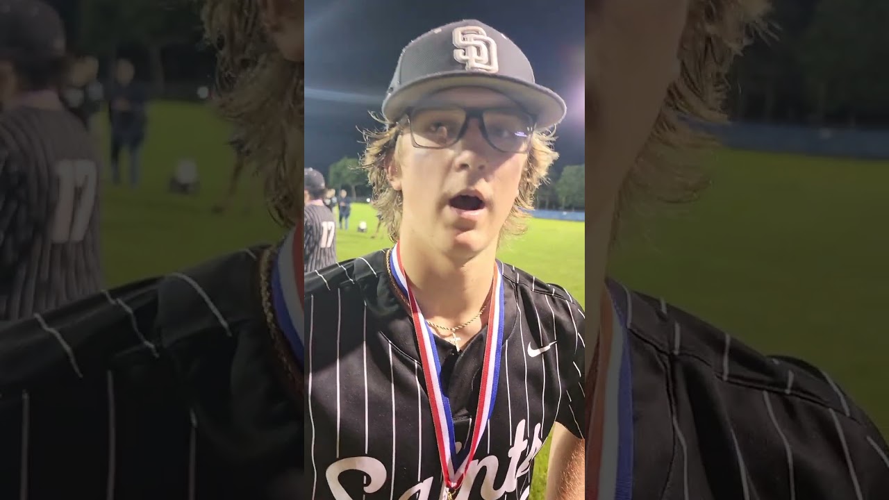 St. Dom's first baseman Ethan Pelletier after a 4-1 state championship win over Bangor Christian