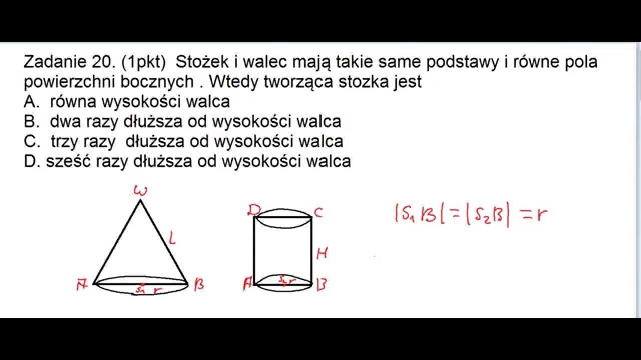 Zadanie 20 Matura Maj 2014 Stożek i walec - YouTube