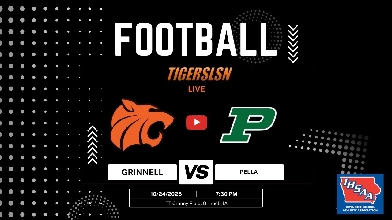 Grinnell Tiger Football vs. Pella, 10/24/25, 7:30 pm LIVE