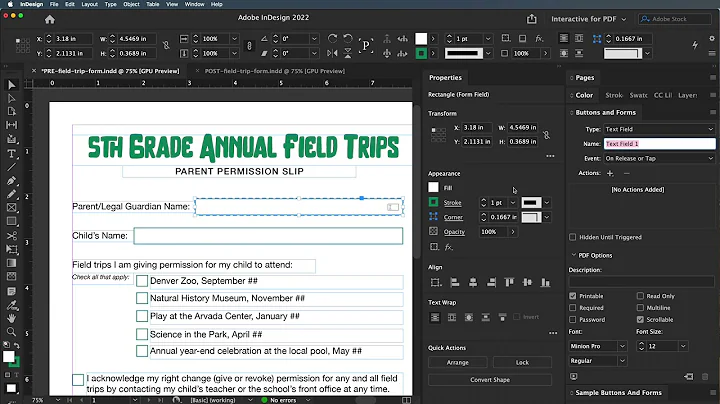 InDesign 2022 - Text Fields for Basic Text Input