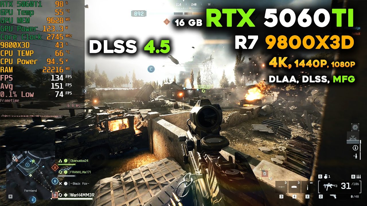 Battlefield 6 на RTX 5060Ti 16GB с DLSS 4.5 | Лучше, чем я ожидал! | 4K, 1440p, 1080p