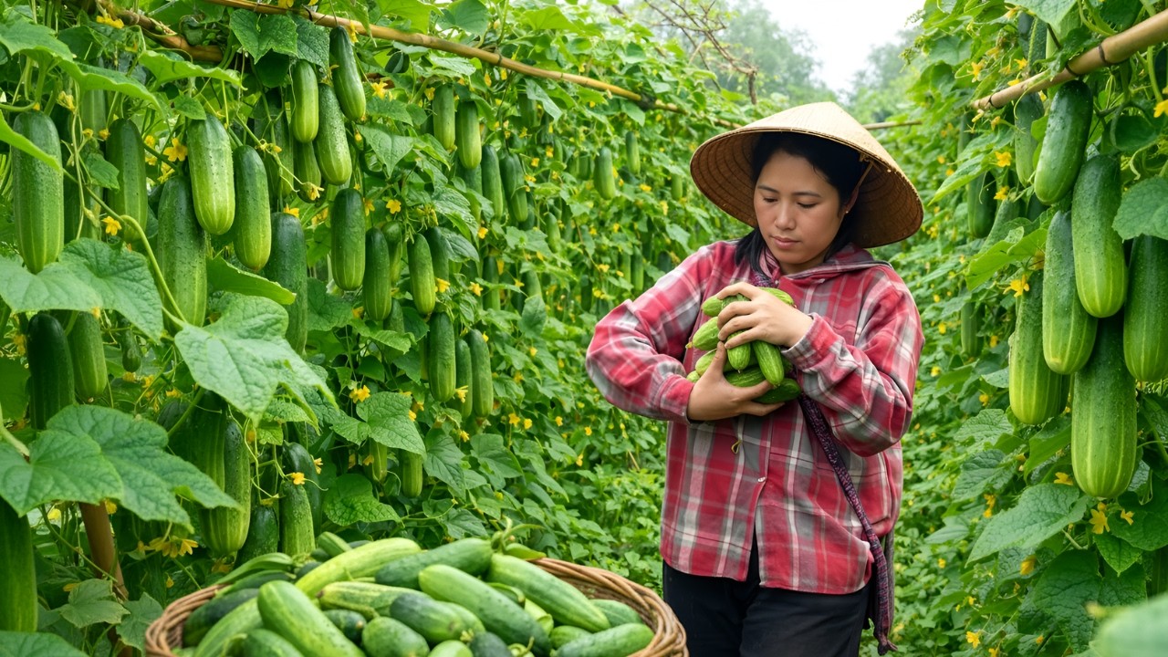 Harvesting cucumbers, an essential ingredient in kimbap - Selling the chickens at the market