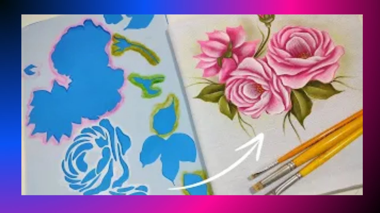 🎨Como pintar ROSA com STENCIL em tecido/ Pintura em tecido com stencil