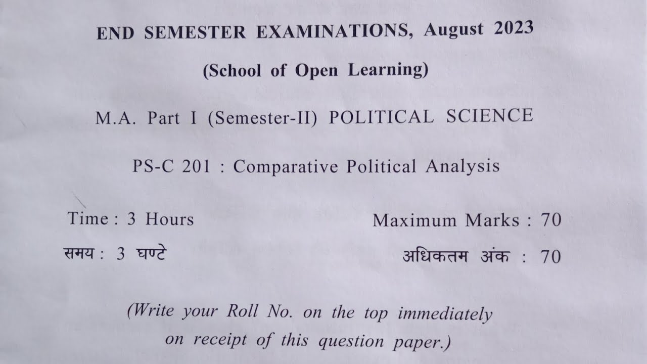 MA Political Science||Comparative Political Analysis||DU SOL 2023 ||Sem ...