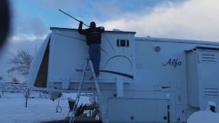 Our 1st Snow, Sweeping the slides & roof!