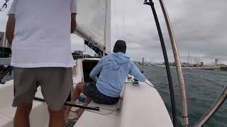 Catalina Capri 22 Arrebato, stowing jib & main sail.
