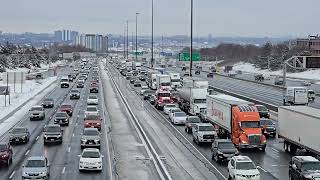 Scenes of gridlock traffic on hwy 401 by keele st eastbound toronto canada mar 2026