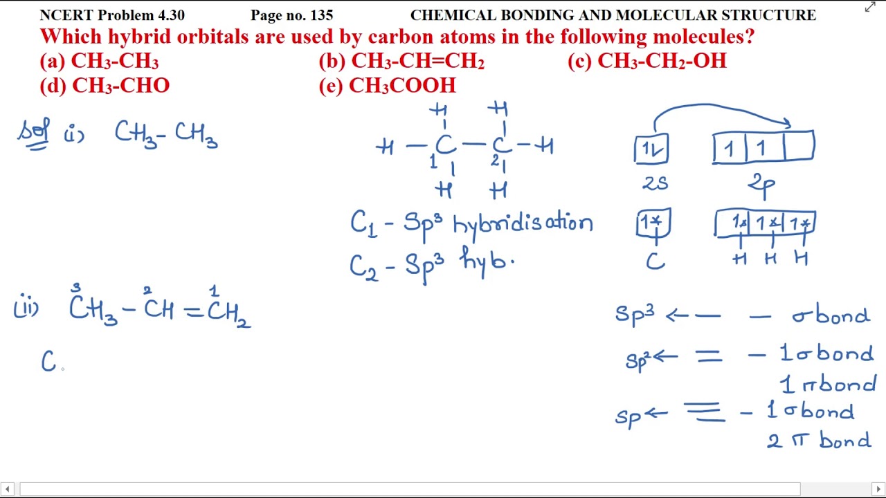 Which hybrid orbitals are used by carbon atoms in the... - youtube