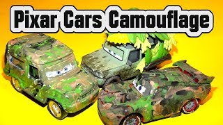 Pixar Cars Sir Miles Axlerod in Camouflage Paint with Lightning McQueen and Cruz Ramirez Red Wheels