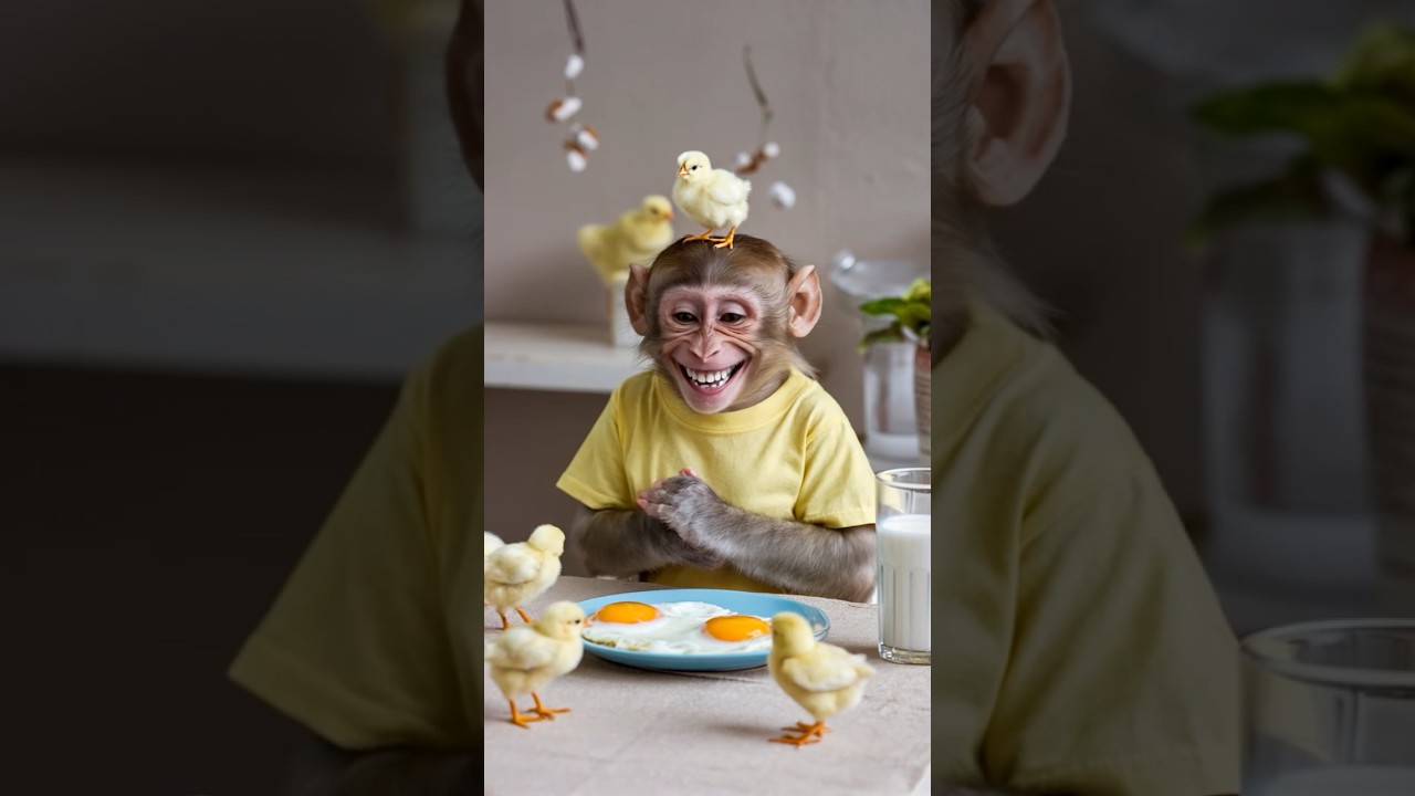 Little Monkey Cooks Fried Eggs for Baby Duck | Fun Cooking Story