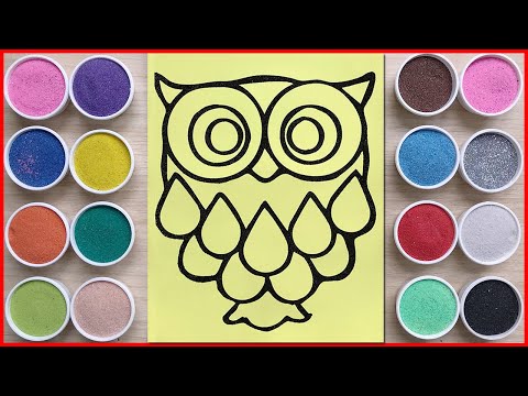 Tô màu tranh cát con cú 7 sắc cầu vồng - Sand painting the rainbow owl (Chim Xinh channel)