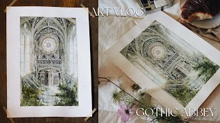 Visiting Narnia + Gothic Abbey Detailed Watercolor Painting 🎨 Dark Academia Art Vlog