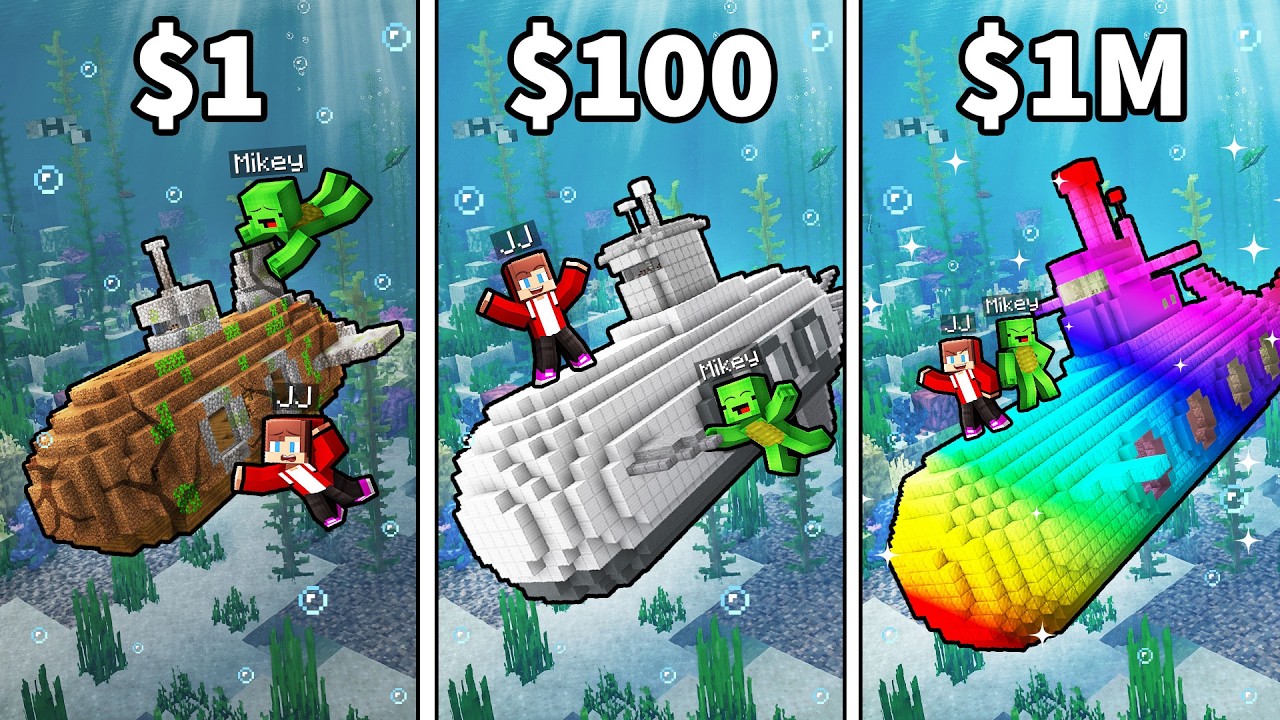 JJ and Mikey: From POOR To RICH Submarine in Minecraft...