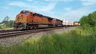 UP and BNSF Stack Trains Almost Meet West of the Amtrak Station.