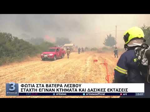 Φωτιά στα Βατερά Λέσβου: Έφτασε στις αυλές των σπιτιών η φωτιά | 23/07/2022 | ΕΡΤ