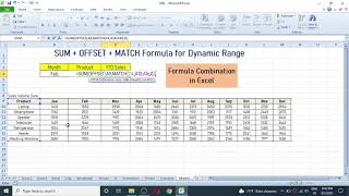 sum offset match formula combination in excel for dynamic range calculation