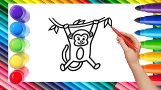 How To Draw cute Monkey Drawing, Painting & Coloring For Kids and Toddlers_🌈🎨 🐋 Profile