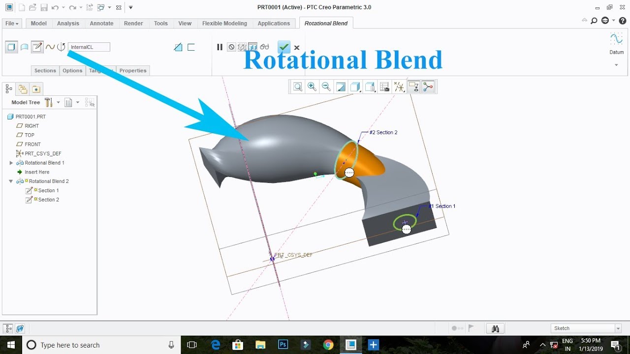 Creo Rotational Blend Command | Tamil |