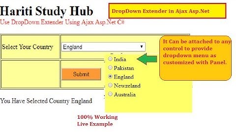 DropDown Extender Control in Ajax Using Asp.Net C# | Hindi | Free Online Training Class Programming