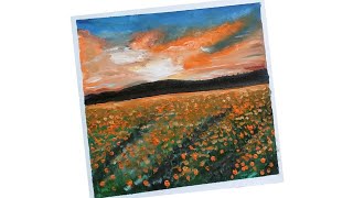 Daily art challenge Day-30 // Flowers landscape with sunset //acrylic colour painting