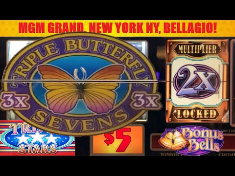 High Limit Slots! Triple Stars + Triple Butterfly 7s + Bonus Bells Slot Play! Silver Bells Bonus!