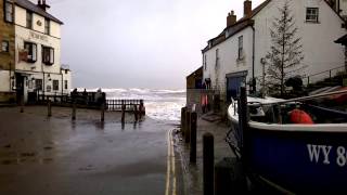 High Winter Seas at Robin Hood's Bay, North Yorkshire, UK