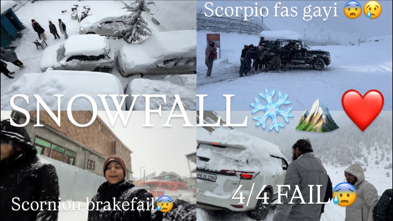 Heavy snowfall in sonmarg❄️🫶❤️.    Scorpion ke brake hue fail 😩 or sari gadi baraf me fas gayi😭