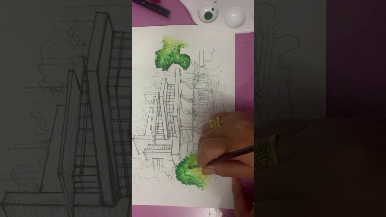 إظهار معماري لمنظور بألوان المياة الجزء الاول أ.د/ إيمان فايز باسيلي