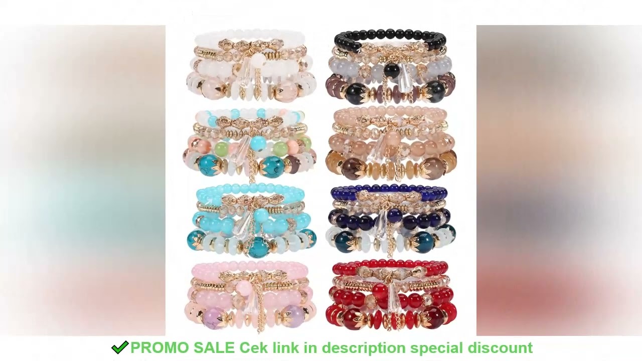 Bohemian Stackable Bead Bracelets for Women Multilayered Bracelet Pendant Charm Stretch Bangles