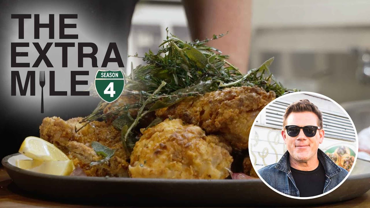 Tyler Florence Makes His Famous Fried Chicken & Eats Tapas | Great Food Truck Race | Food Network