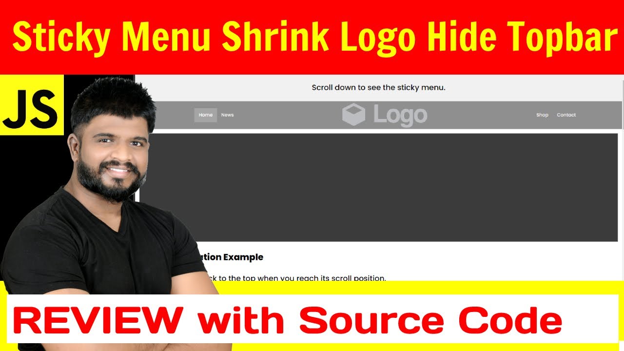 Ep116 - Sticky menu shrink logo hide topbar on scroll source code - YouTube