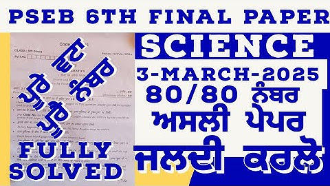 PSEB 6th Science March 2025 Real Paper fully solved #psebboardexam