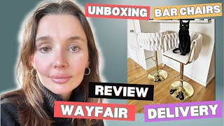 My Honest Review – Unboxing 2 Adjustable Velvet Bar Stools with Gold Base | Fast & Easy Assembly! 😊