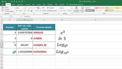 EXP, LN, LOG, LOG10 calculation in Excel
