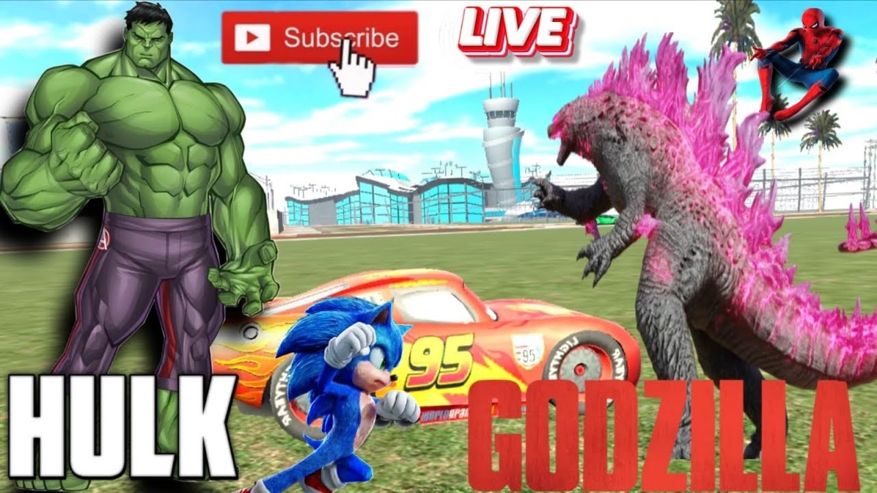 Godzilla in hulk car drive and fating Indian bike drive 3d