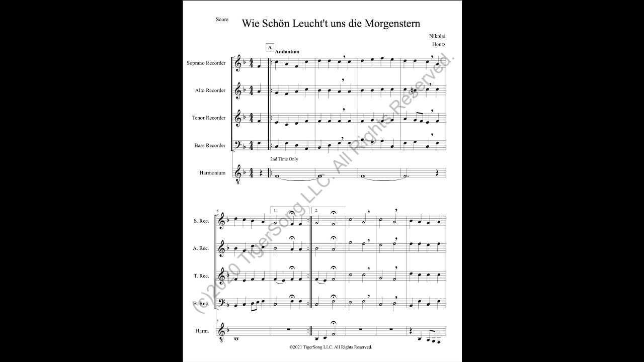 Wie Shön Leuchtet die (for Recorder Quartet and Harmonium