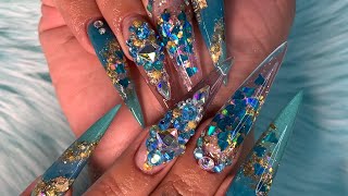 Teal Gold Nail Forms Stiletto Shape