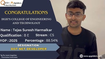 🎉 Congratulations Tejas Suresh Harmalkar | Dot Net Developer | YOP 2025 | JSpiders Navi Mumbai